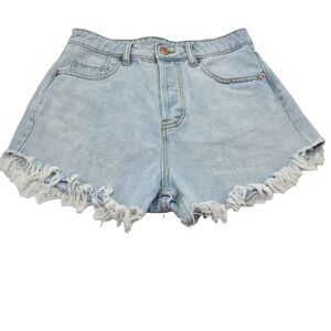 Wild Fable Women's Denim Shorts Size 6 Light Blue Jean Button Fly Frayed Hem Y2K